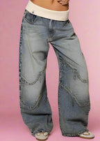 Fold Over Denim Pants