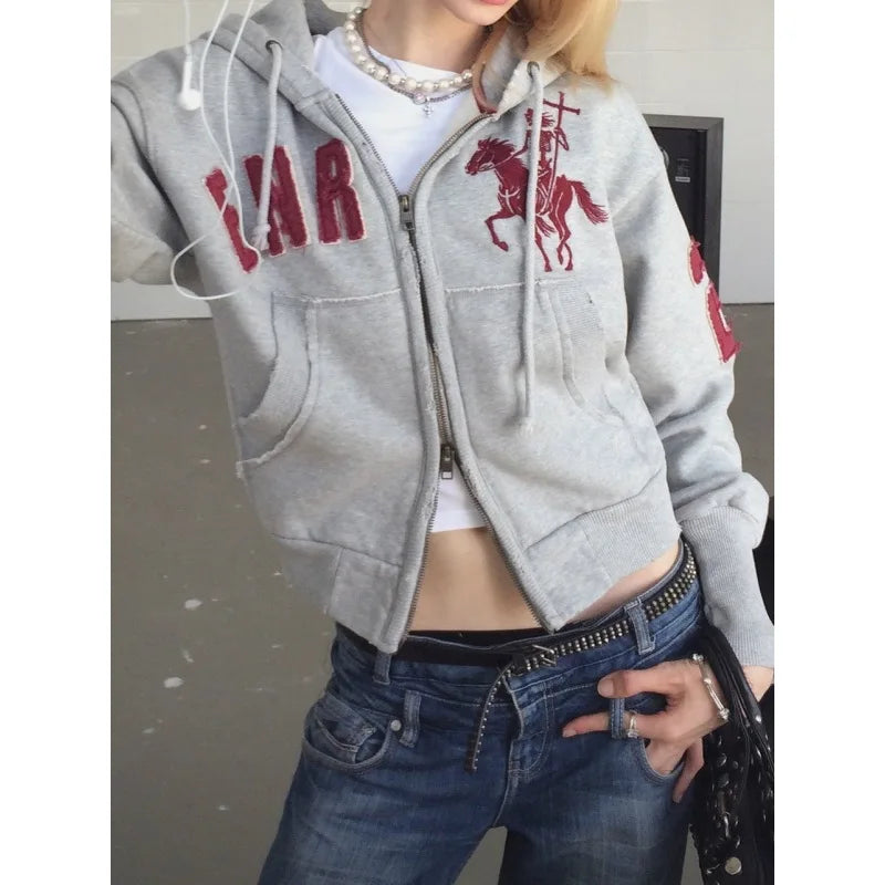 Retro Polo Rider Cropped Zip Hoodie