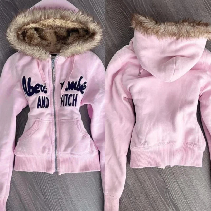 Pink Vintage Style Zip Up Jacket