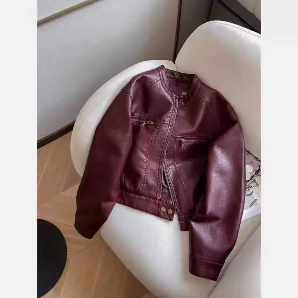 Pu Leather Crop Winter Jacket