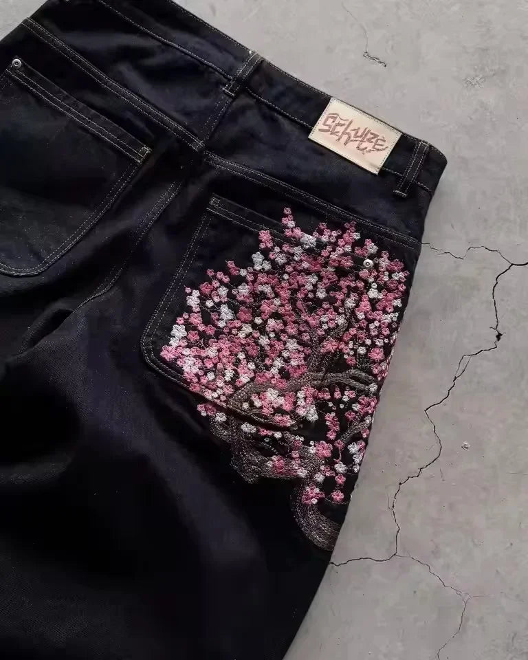 Cherry Blossom Embroidered Jeans