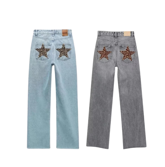 Star Leopard Print Jeans
