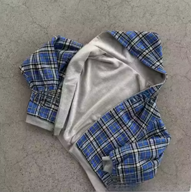 Double-Sided Plaid Hoodie - Planet Missy