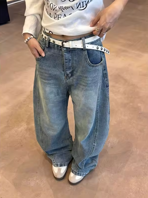 Vintage Printing Denim Trousers – Blue Jeans - Planet Missy