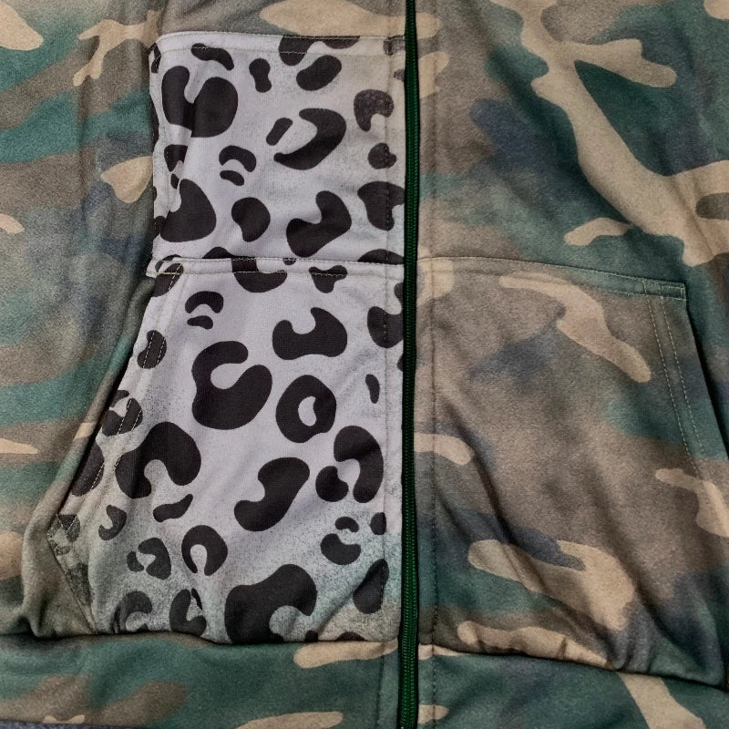 Sudadera Vintage de Estética de Parches Hechos a Mano con Estampado de Camuflaje de Leopardo, Ropa de Calle Harajuku de Otoño Invierno, de Manga Larga