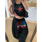 American printed wide leg joggers