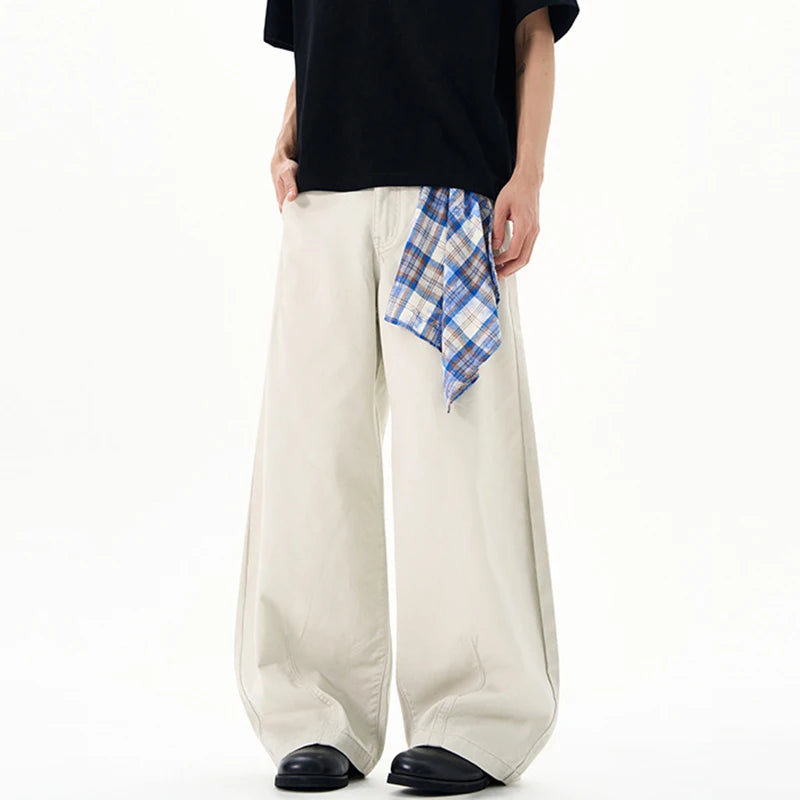 Casual Beige Wide Leg Trousers