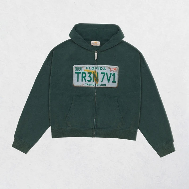 Urban License Plate Zip Hoodie - Planet Missy
