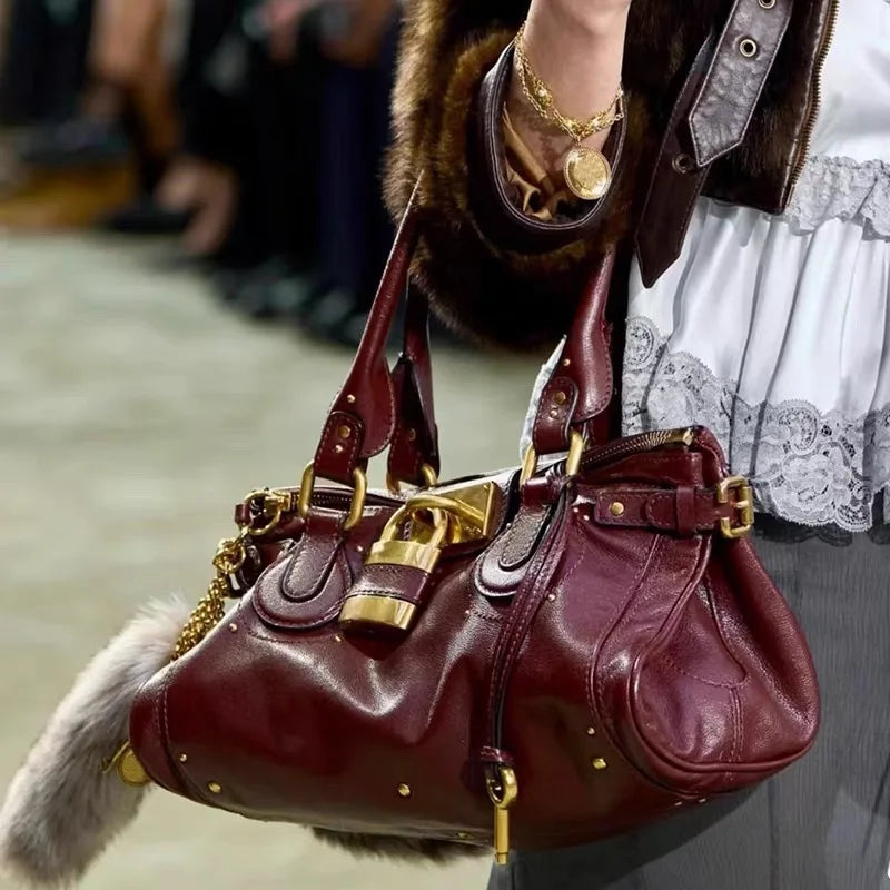 Vegan Leather Shoulder Bag for Women Y2k Top Handle Lock Design Underam Shopper Bag Hobo Clutch Handbag Purses - Planet Missy