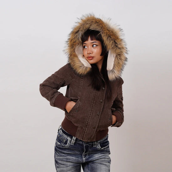 Mocha Hooded Fur Winter Jacket
