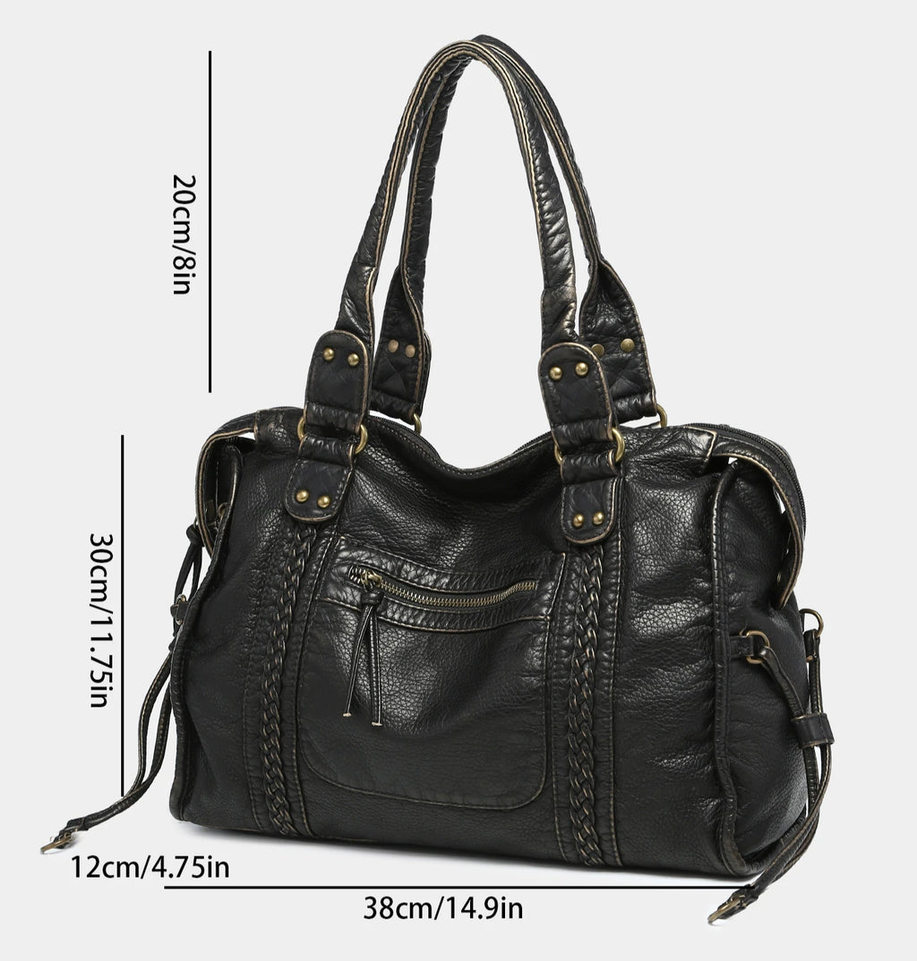 Vintage Washed Soft Leather Tote Bag