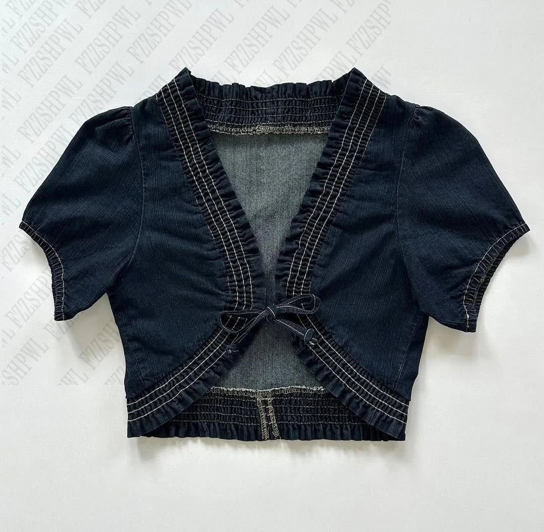 Indigo Bow Detail Crop Top
