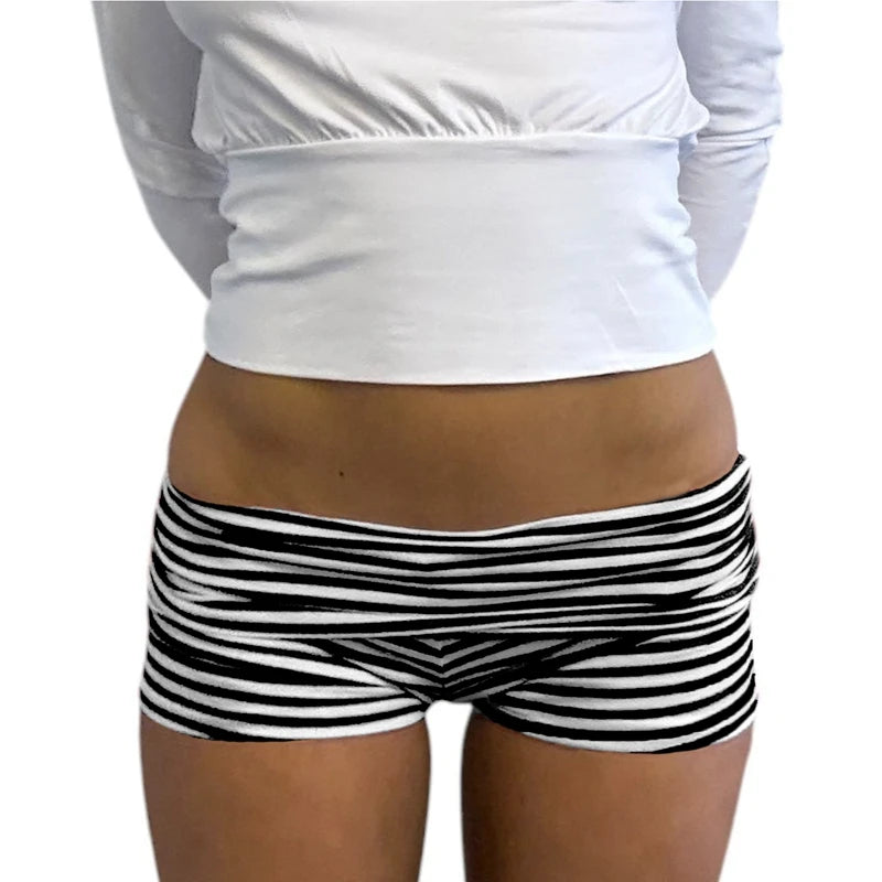 Y2k Dot/Stripe Print Ruched Bodycon Micro Short Pants Coquette Low Rise Fold Over Shorts Women Summer Going Out Lounge Shorts - Planet Missy