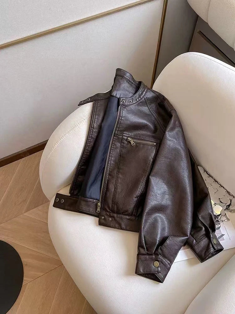 Pu Leather Crop Winter Jacket