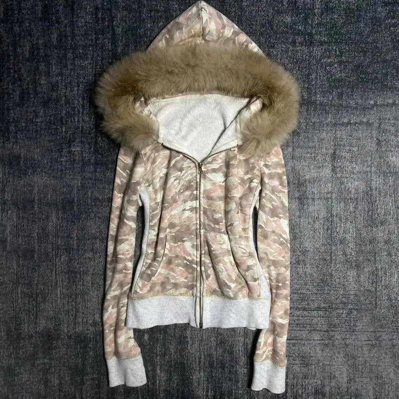 Faux Fur Collar Camouflage Jacket
