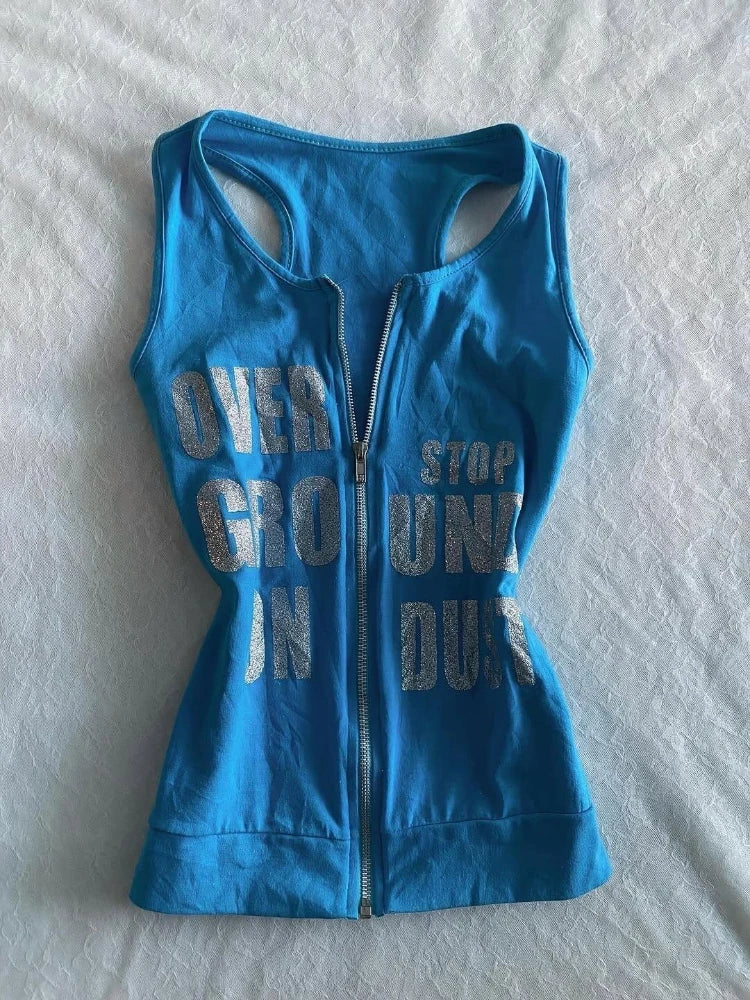 Y2K Zip Graphic Tank Top - Planet Missy