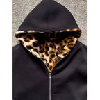 Leopard print plush zipper
