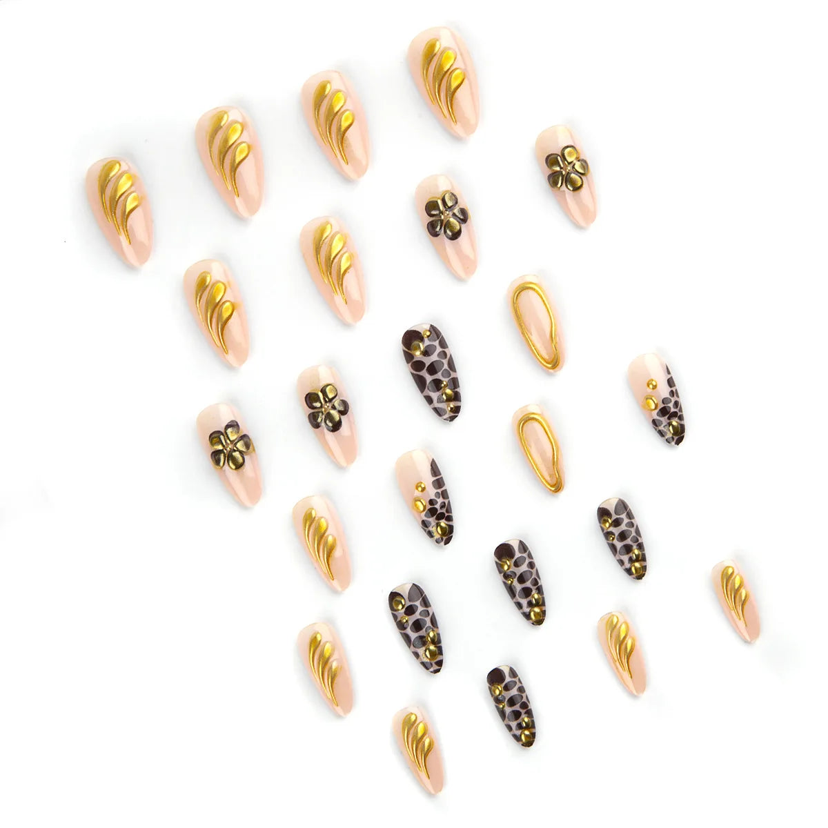 24pcs Gold Leopard Nail