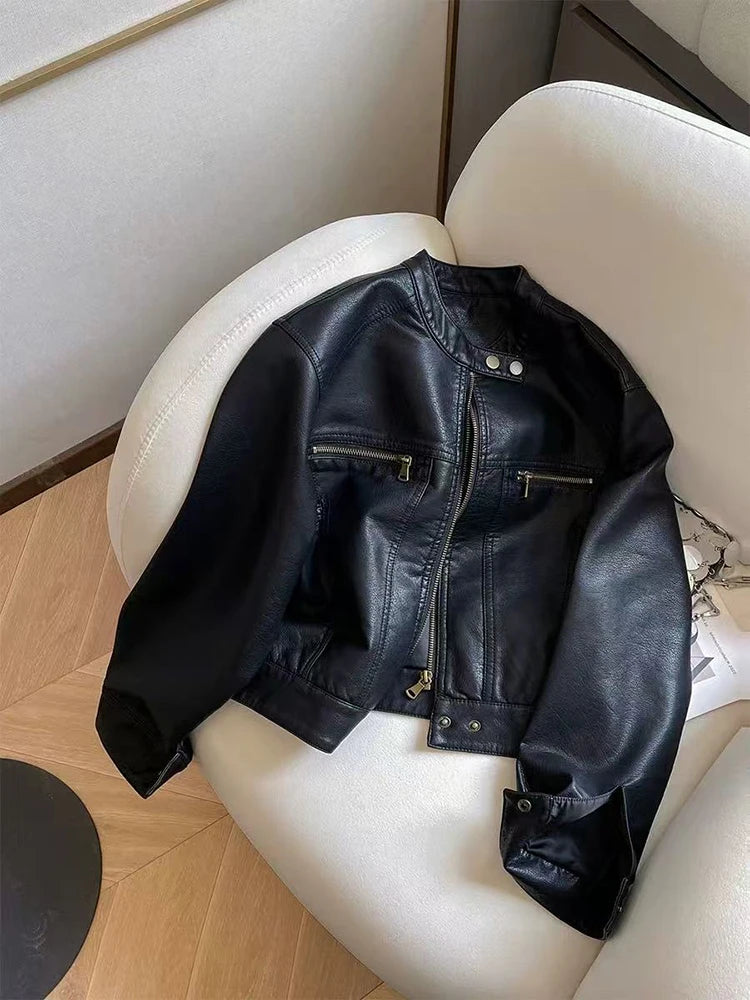 Pu Leather Crop Winter Jacket