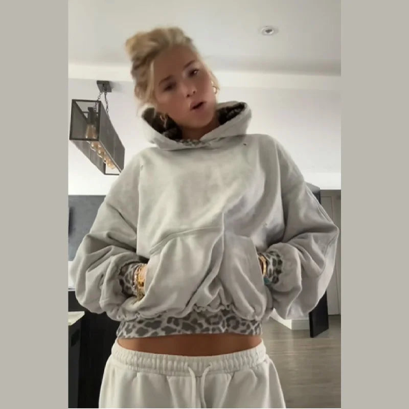 Double Layered Leopard Print Hoodie