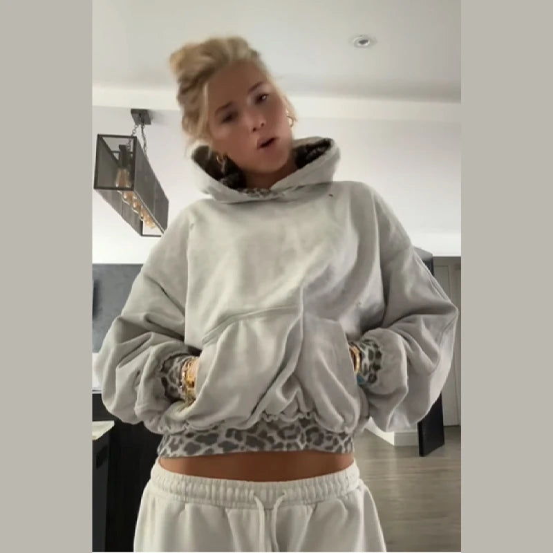 Double Layered Leopard Print Hoodie