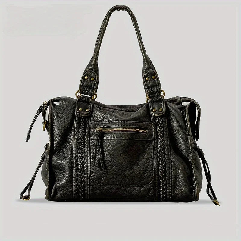 Vintage Washed Soft Leather Tote Bag - Planet Missy