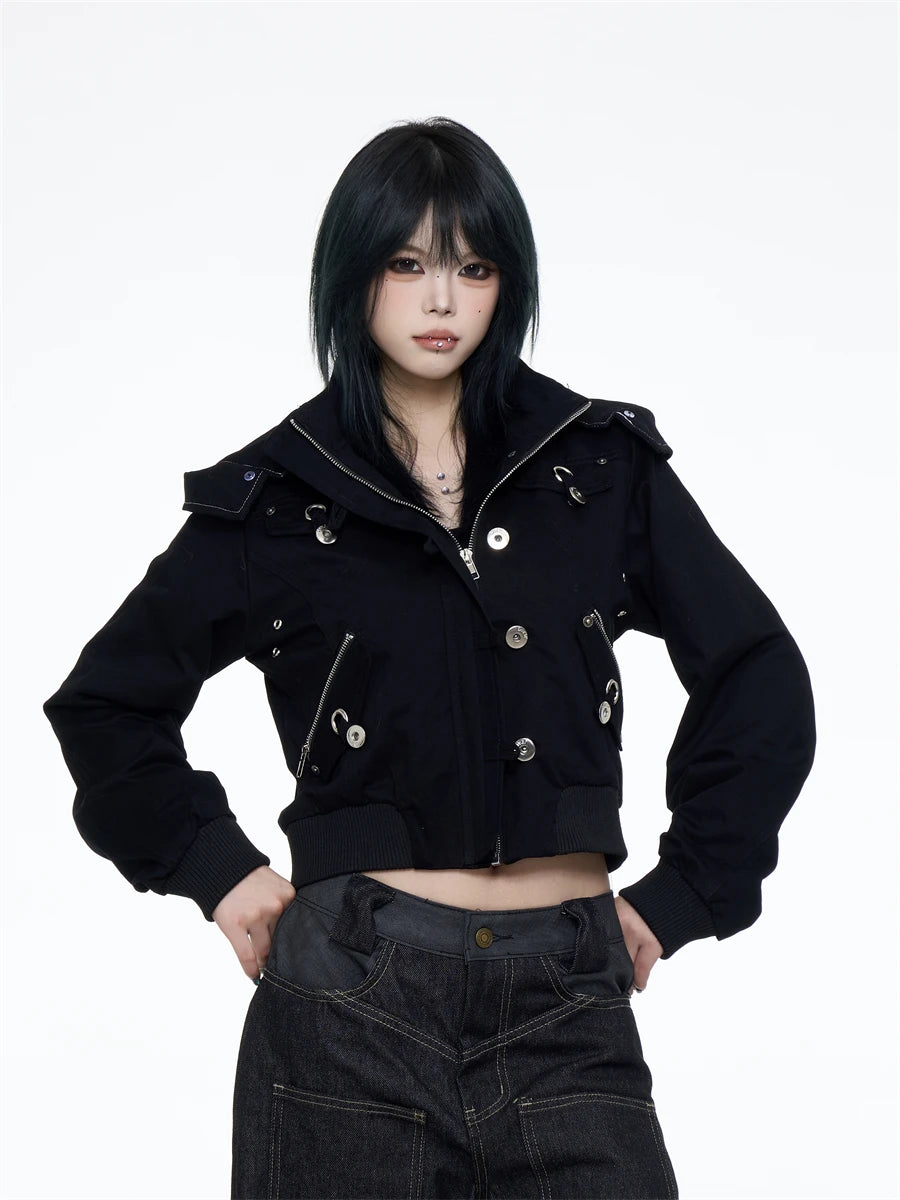 Chaqueta Parka Cortada Negra