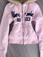 Pink Vintage Style Zip Up Jacket