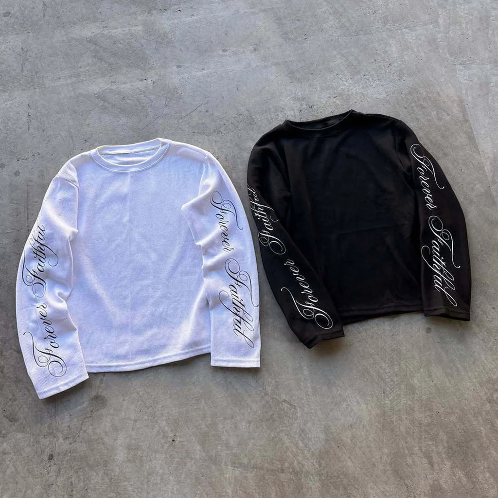 Lettered Print Long Sleeve Top - Planet Missy