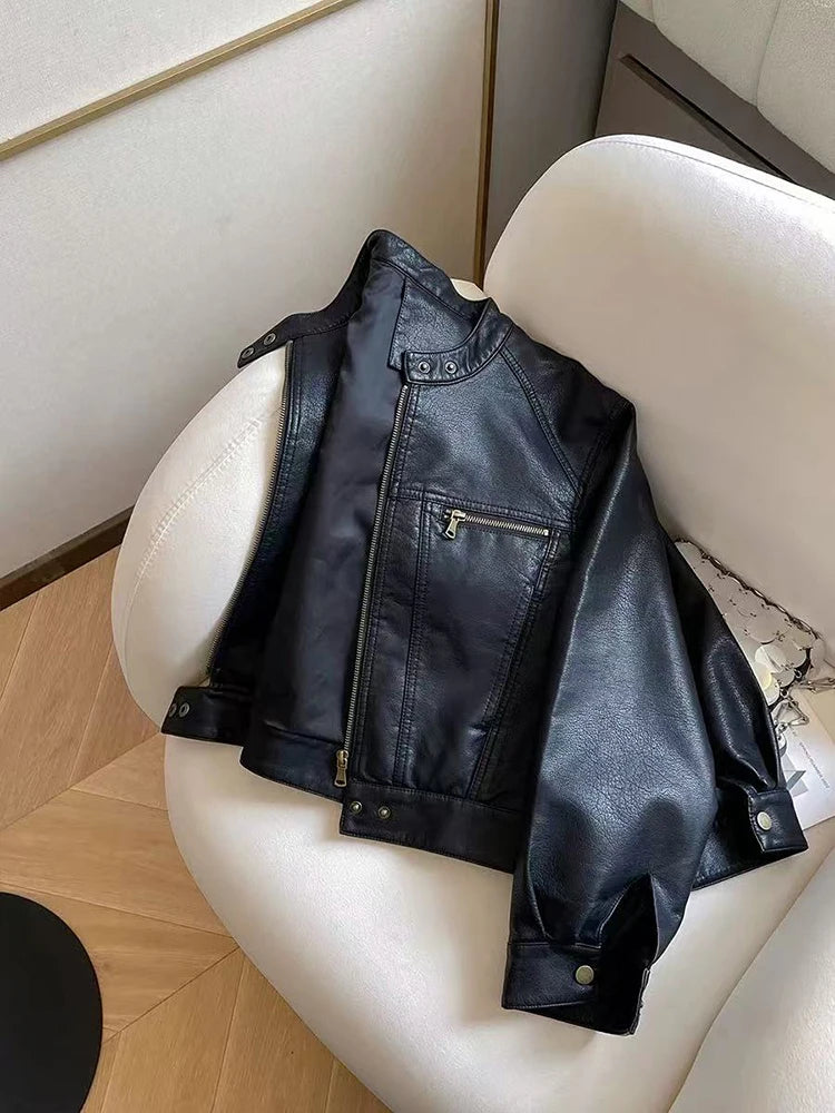 Pu Leather Crop Winter Jacket