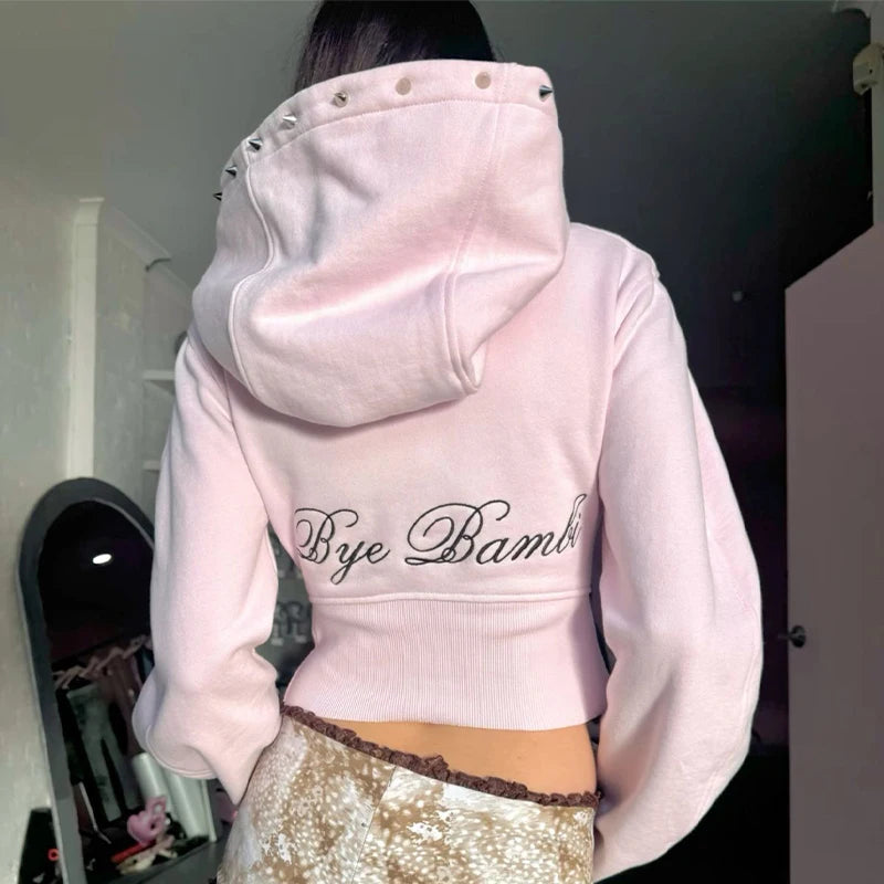 Stitched Pink Crop Hoodie