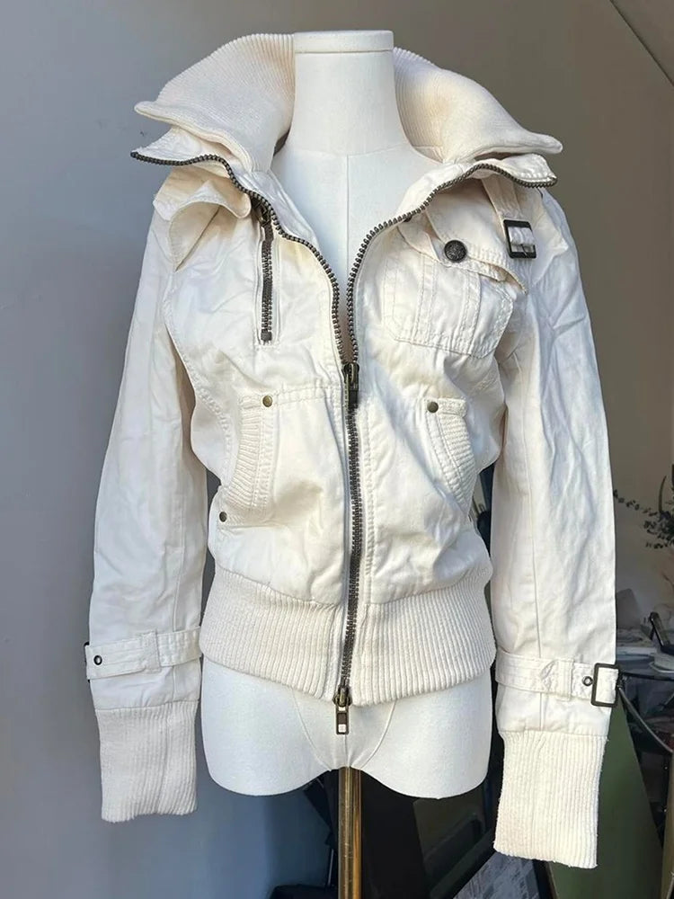 Retro White Winter Jacket - Planet Missy
