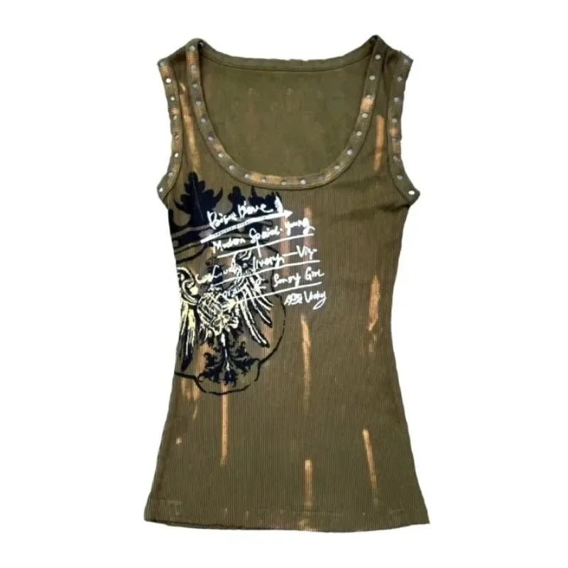 Summer Punk Style Sleeveless Camisoles American Vintage Harajuku Print Women Tank Top All Match Y2k Aesthetic Gothic Clothing - Planet Missy