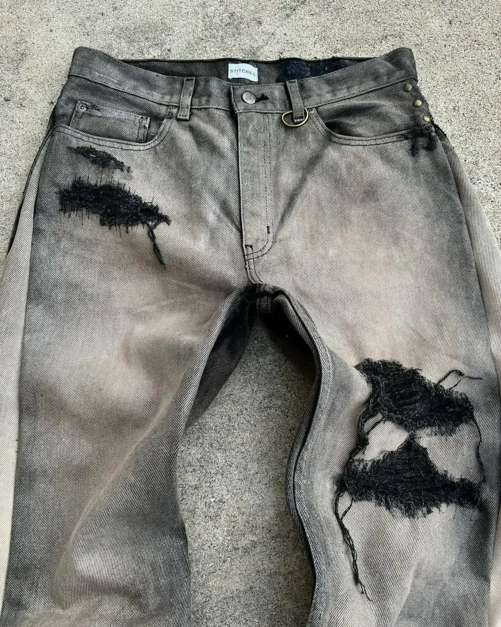Distressed Charcoal Straight-Leg Jeans
