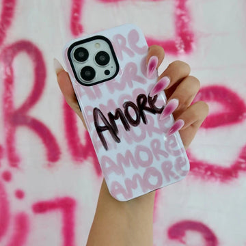 Korea INS English Amore Phone Case for iPhone 16 15 14 13 12 11 X XS XR XSMAX 7 8 Pro Max Plus Luxury Double-layer Back Cover - Planet Missy