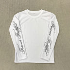 Lettered Print Long Sleeve Top - Planet Missy