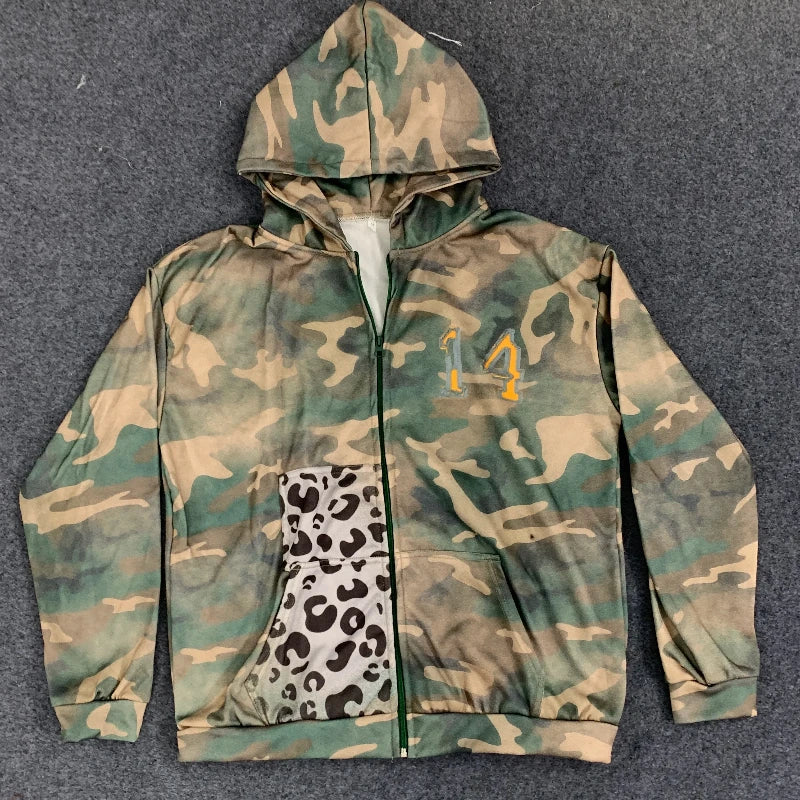 Sudadera Vintage de Estética de Parches Hechos a Mano con Estampado de Camuflaje de Leopardo, Ropa de Calle Harajuku de Otoño Invierno, de Manga Larga