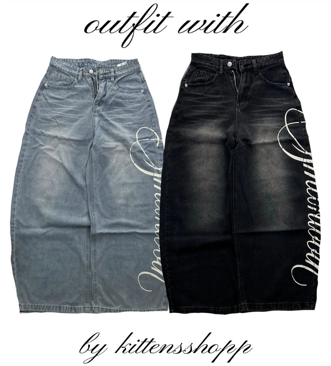 Graphic Baggy Jeans - Planet Missy