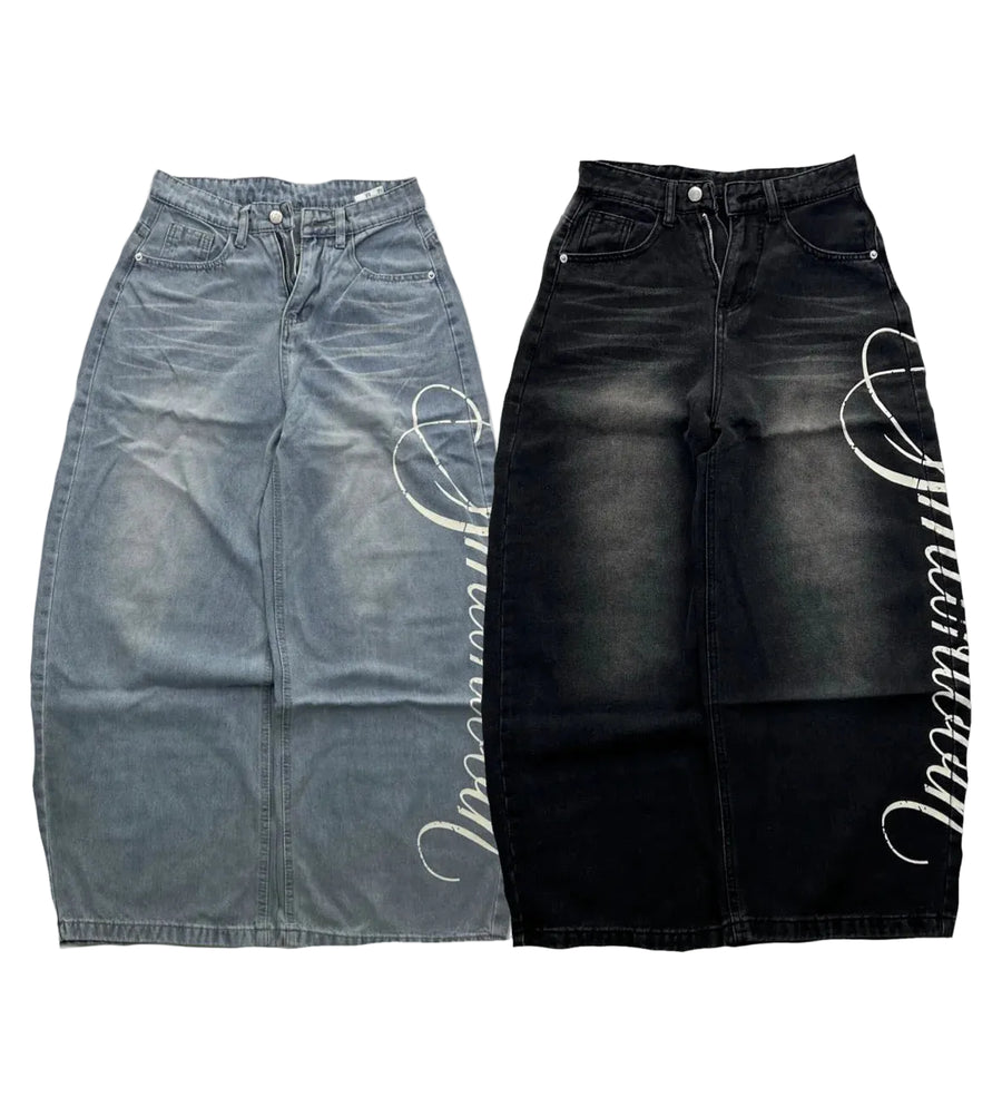 Graphic Baggy Jeans - Planet Missy