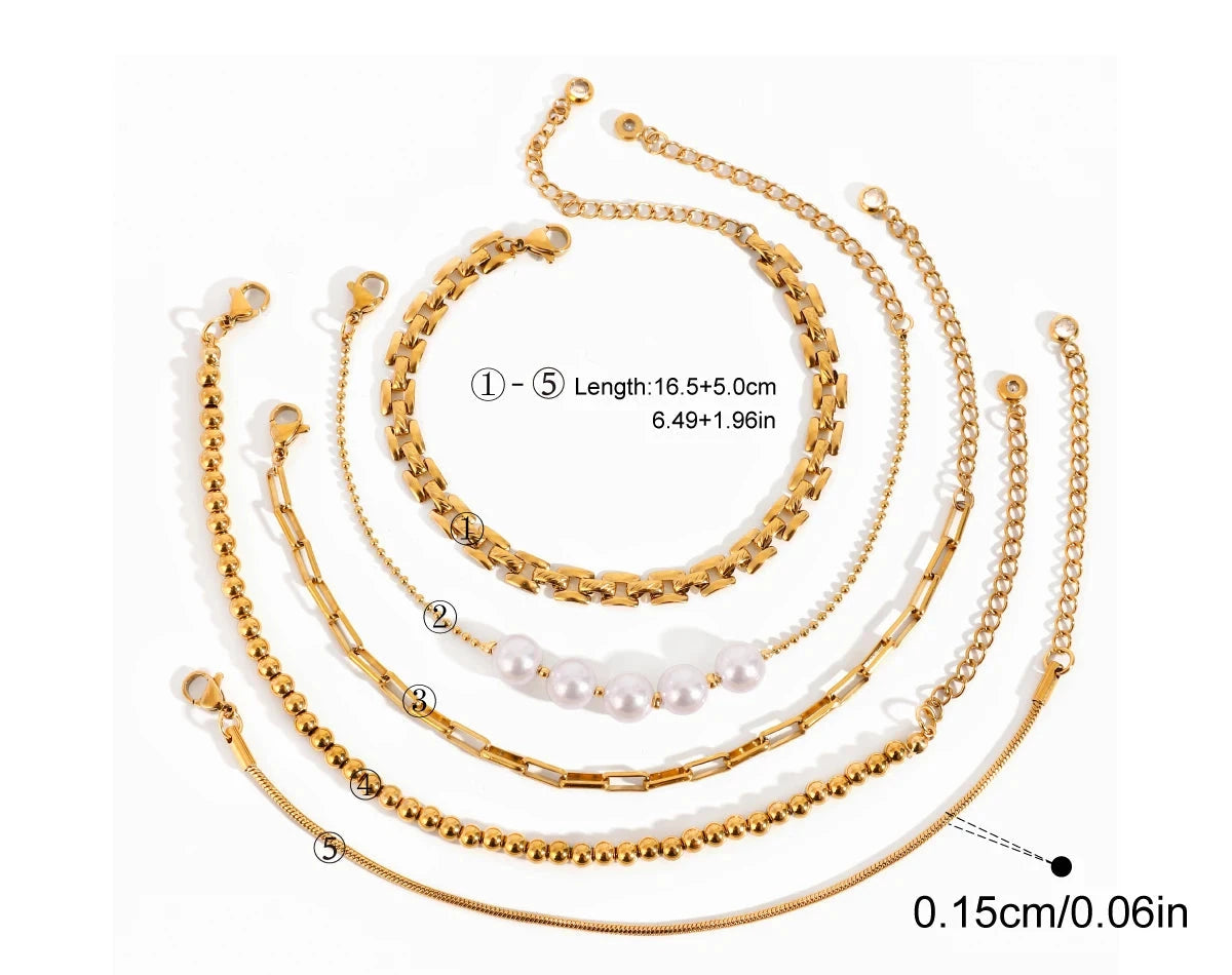 Stainless Steel Pearl Snake Chain Bracelet