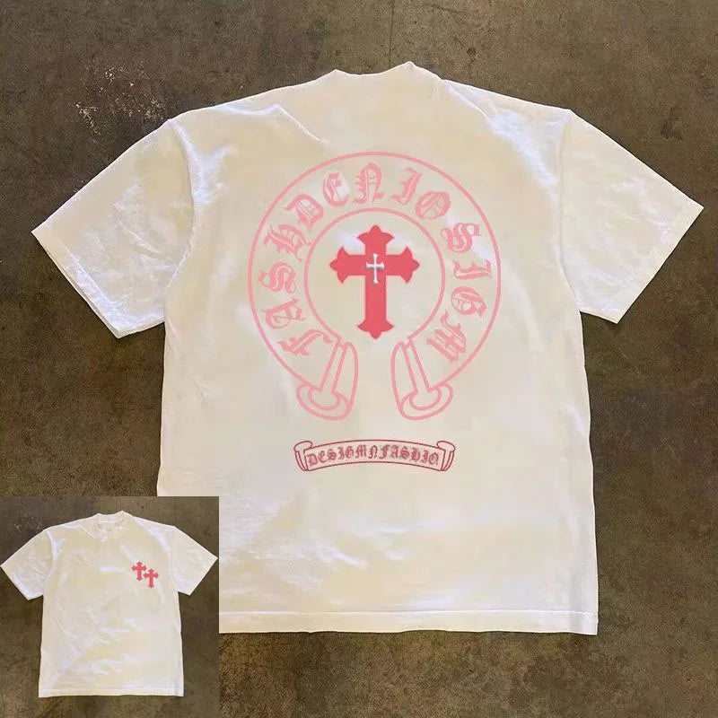 Camiseta de manga corta 100% algodón 2025 para hombres y mujeres, explosión de verano, camiseta de alta calle americana