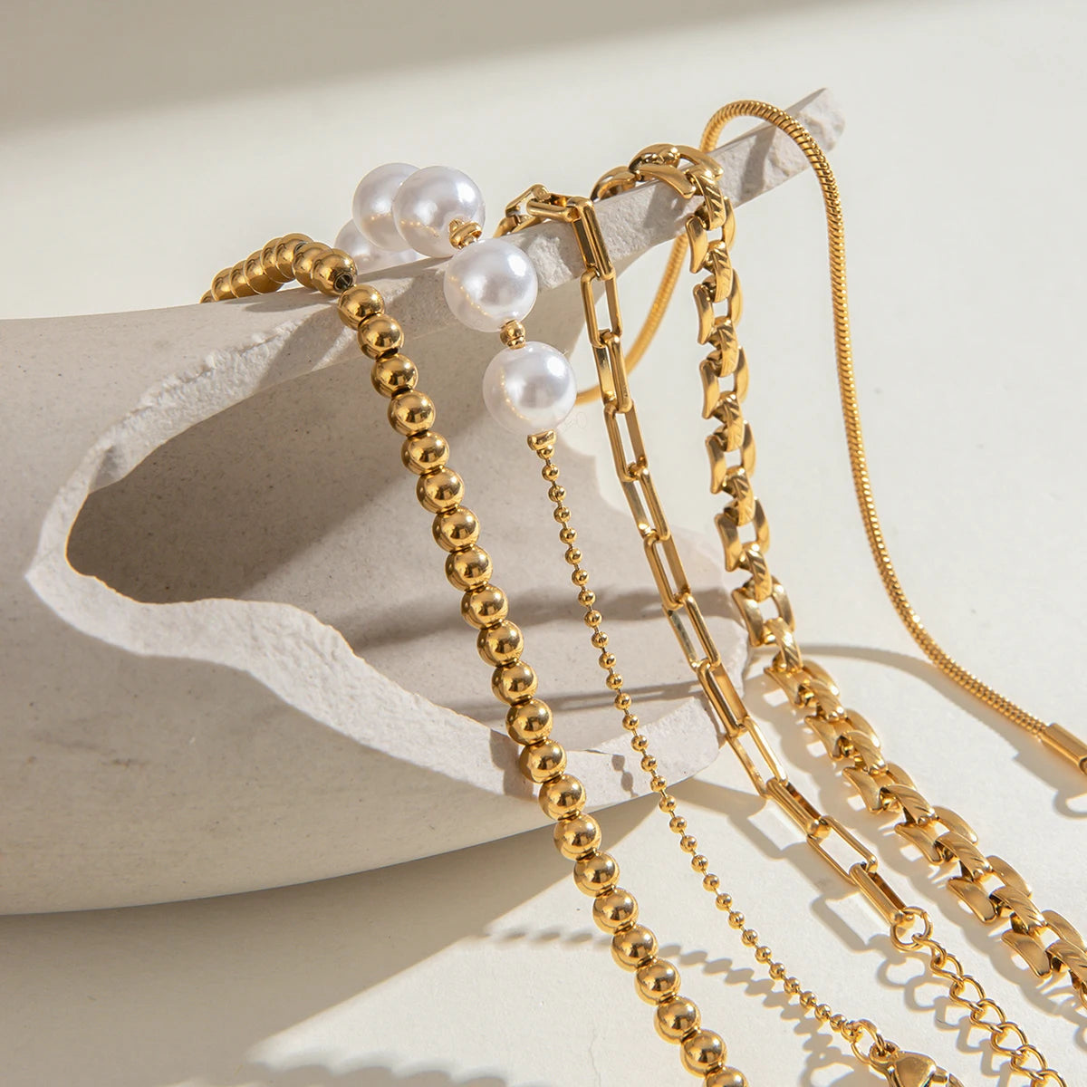 Stainless Steel Pearl Snake Chain Bracelet - Planet Missy