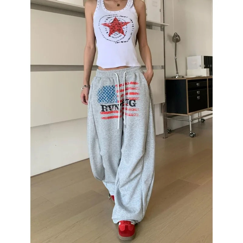 American printed wide leg joggers - Planet Missy