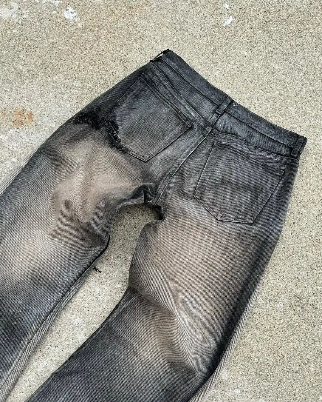 Distressed Charcoal Straight-Leg Jeans