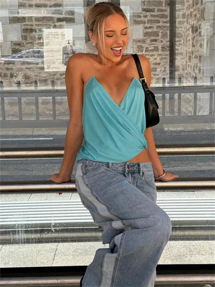 Blue Draped Cami Top