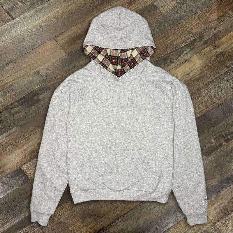 Plaid Print Loose Hoodie - Planet Missy