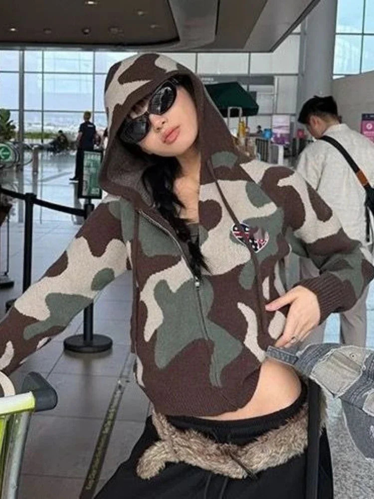 Camouflage Hooded Cardigan - Planet Missy