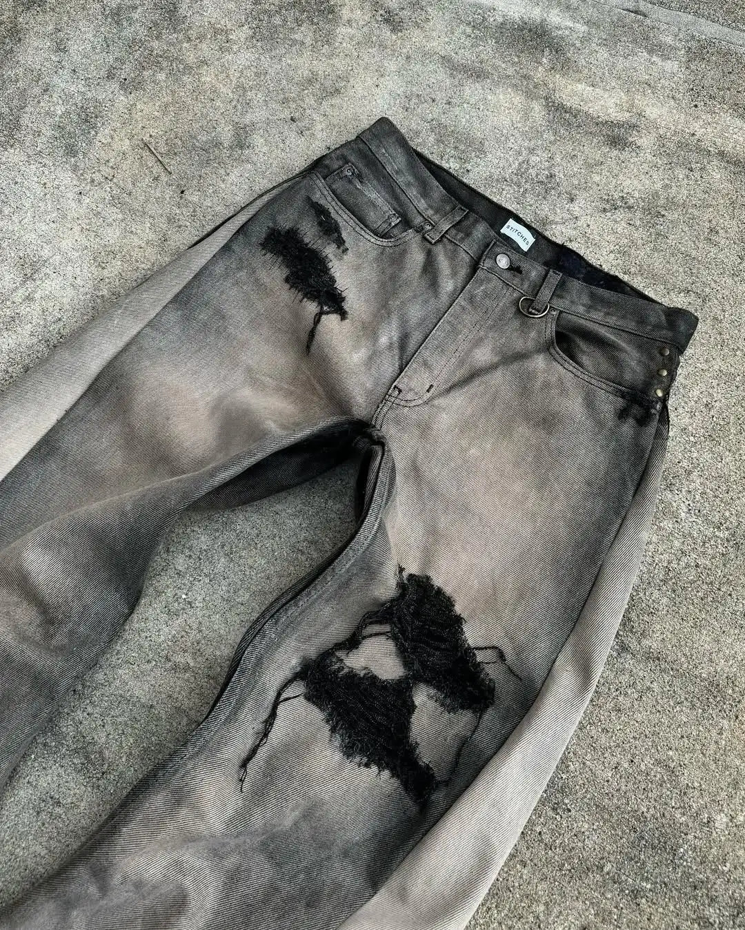 Distressed Charcoal Straight-Leg Jeans