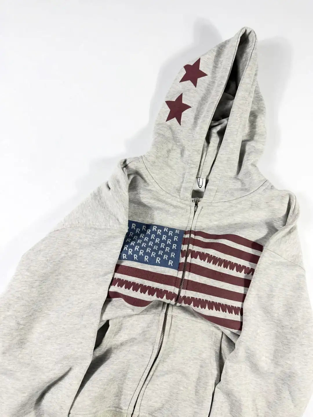 Oversized Zip-Up USA Hoodie - Unisex Grey