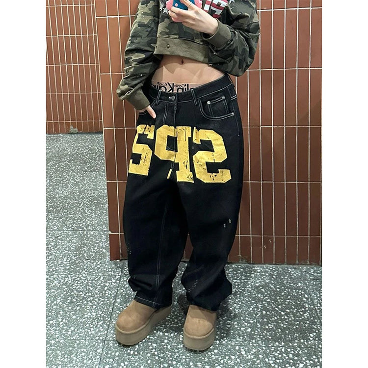 Yellow Text Jeans
